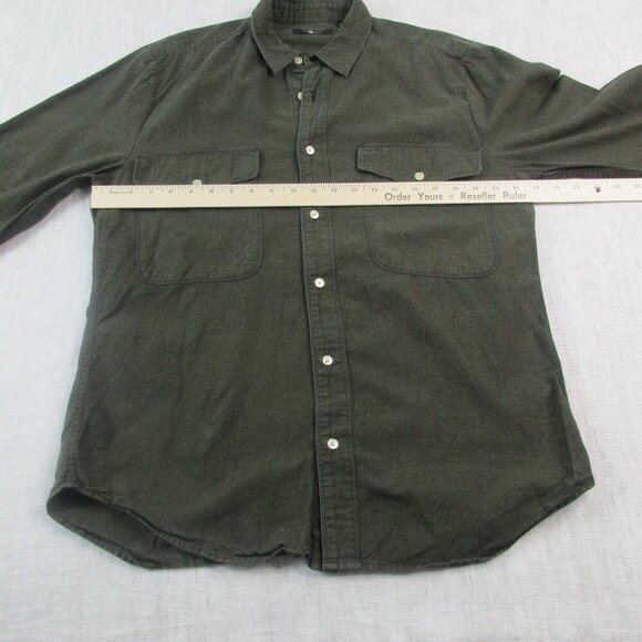 7 For All Mankind Flannel Shirt Mens Large Green Flap Pockets Collared Button-Up - Picture 9 of 10